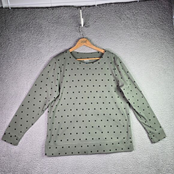 Croft & Barrow XXL Green Polka Dot Extra Soft Pullover Split Hem Long Sleeve - Picture 9 of 9